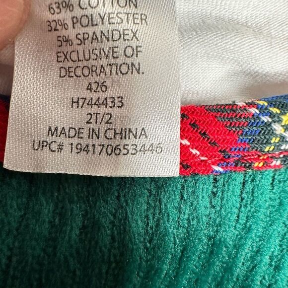 EUC Rare Editions Toddler Girls Green Corduroy Santa Dress Plaid Trim - Size 2T - Picture 4 of 9